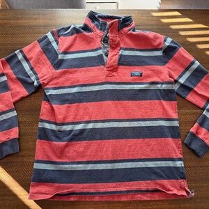 L.L. Bean Vintage Long Sleeve Rugby Polo - Maroon/Navy Cotton Shirt Men's Size M